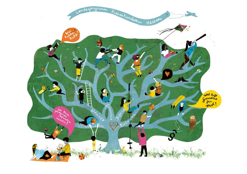 Baum, auf dem Kinder spielen