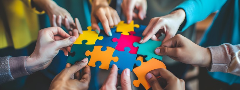 Hände halten Puzzleteile